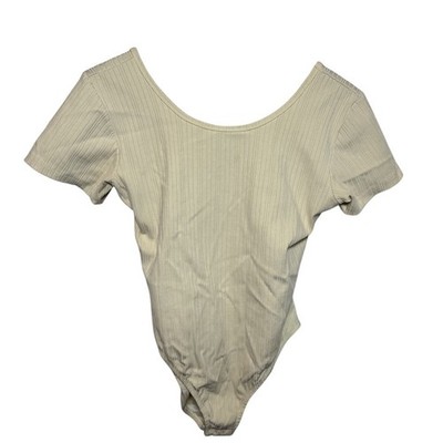 Banana Republic Women's Bodysuit Top Beige Ribbed Bodycon Scoop Neck Medium