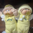 Cabbage Patch Twins Hard to Find Baby Dolls Lot of 2 Yellow Outfits Curly Hair