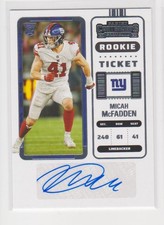 MICAH MCFADDEN NEW YORK GIANTS 2022 CONTENDERS  AUTOGRAPHED CERTIFIED CARD