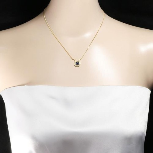 Jewelry 14K Yellow gold Necklace Sapphire Diamond 41cm Free shipping Used - Picture 3 of 5