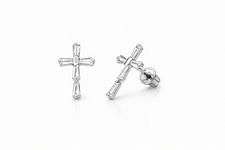 14K Yellow or White Gold Cubic Zirconia Cross Earrings