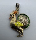Antique "Rooster" Pendant - Silver Silver Vermeil And Enamel