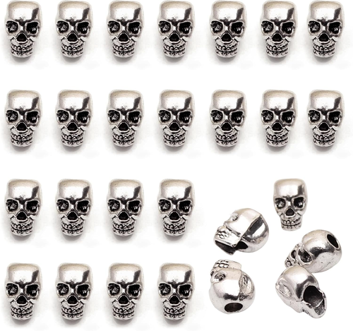 50PCS Antique Silver Skull Beads, Alloy Skeleton Charms for Paracord - Afbeelding 1 van 5