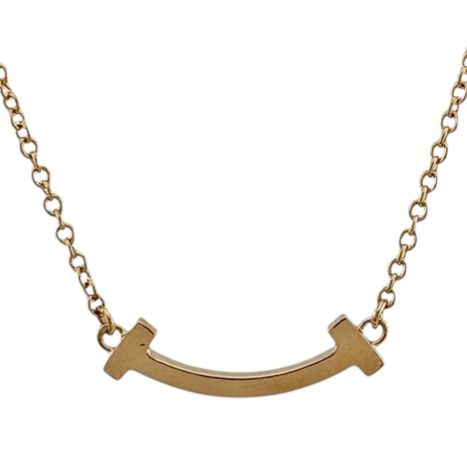 TIFFANY&Co. Necklace K18 Pink Gold Pink sapphire T Smile used - Image 3 of 4
