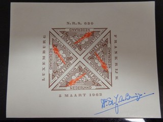 Raketenpost Vignettenblock Nederland Luxemburg Frankreich und Autogramm 1962