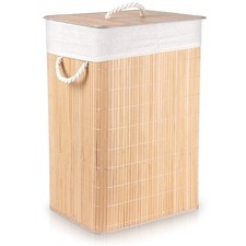 Panier à Linge Bambou Beige 70L Bac Collecteur Salle de Bain Rangement