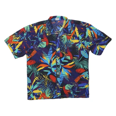 Hommes Noir & Multicolore Motif Court Chemise Manche XL Polyester Décontracté - Photo 1/4