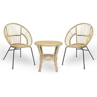 Set Aus 2 Fera StüHlen Aus Bambu-Holz Mit Eisernen Beinen Und 1 Bambu-Tisch
