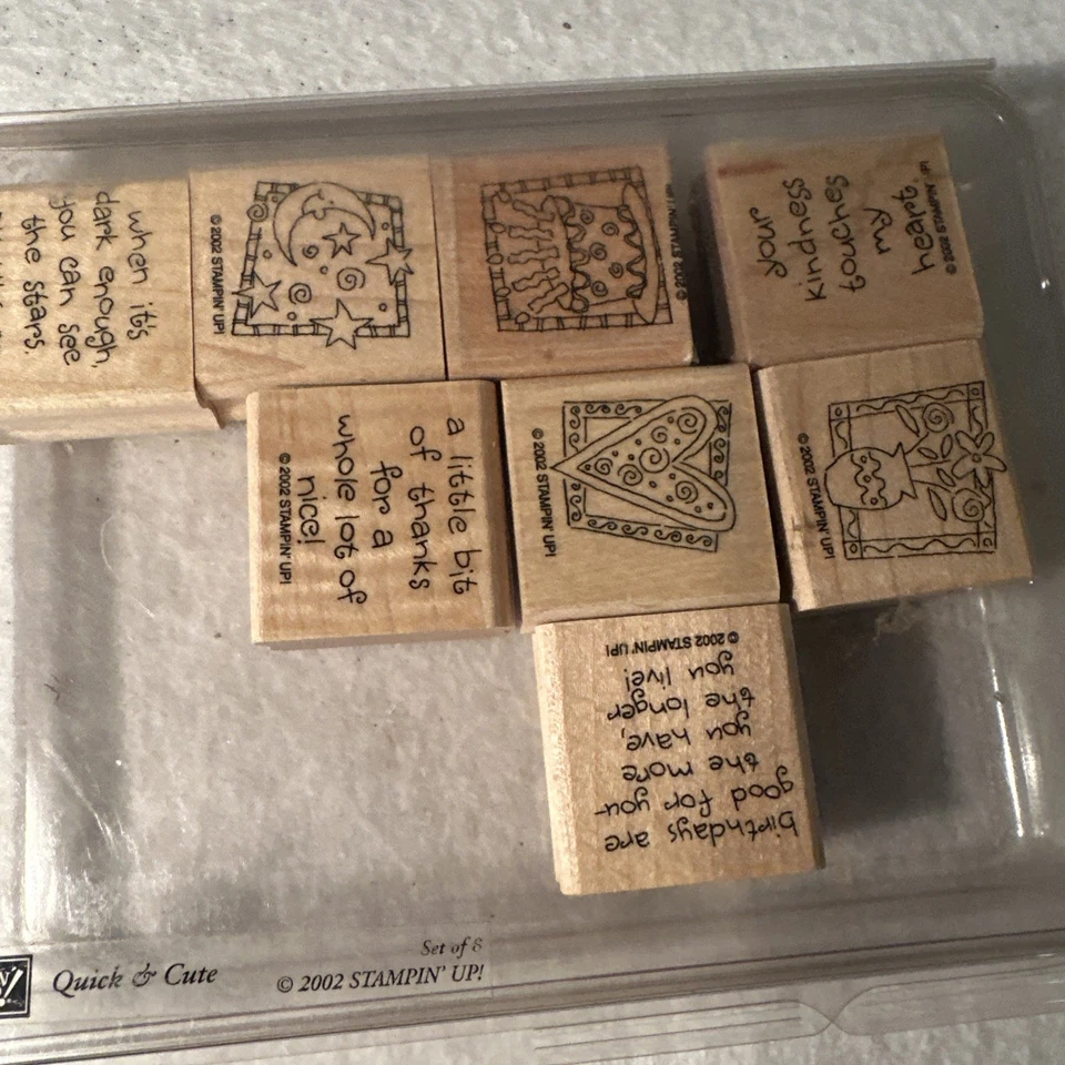 Stampin Up! Juego de 8 estampillas de goma vintage 'rápidas y lindas' en estuche 2002 Foto 4 de 4