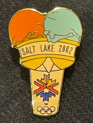 2002 Salt Lake City Utah Olympics Pin Ice Cream Double Scoop Orange Pistacchio