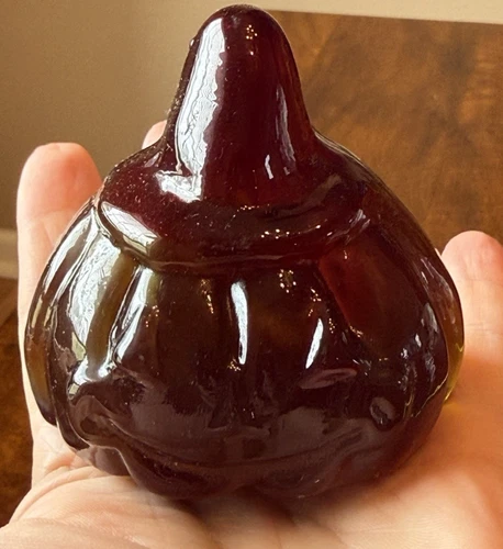 Blenko Orange Opalescent Pumpkin Jack O Lantern Paperweight Art Glass New 3"