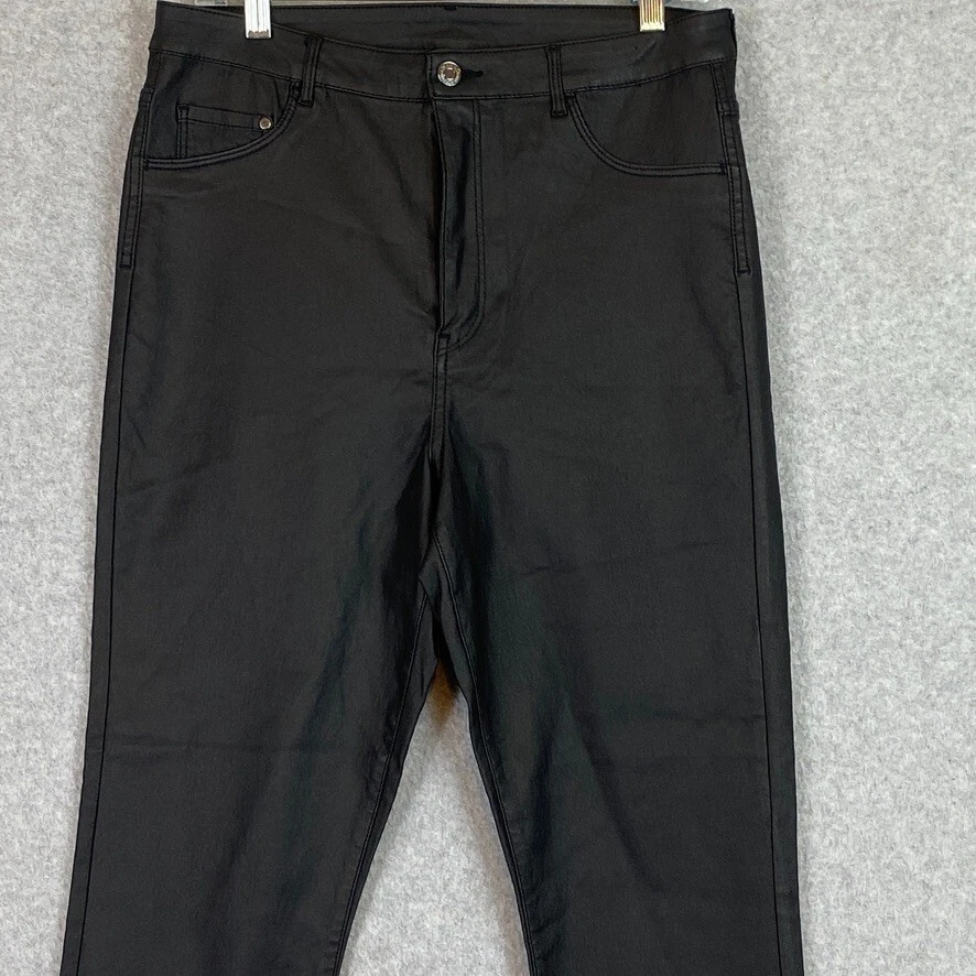 H&M Pants Womens 34/32 Black Faux Leather Jegging Skinny Legging High Waist - Image 2 of 4