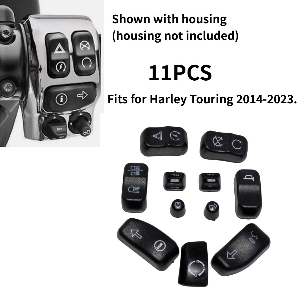 11-Piece Black Switch Cap Kit – For Harley Touring 2014-2023 (Hand Control Covers)