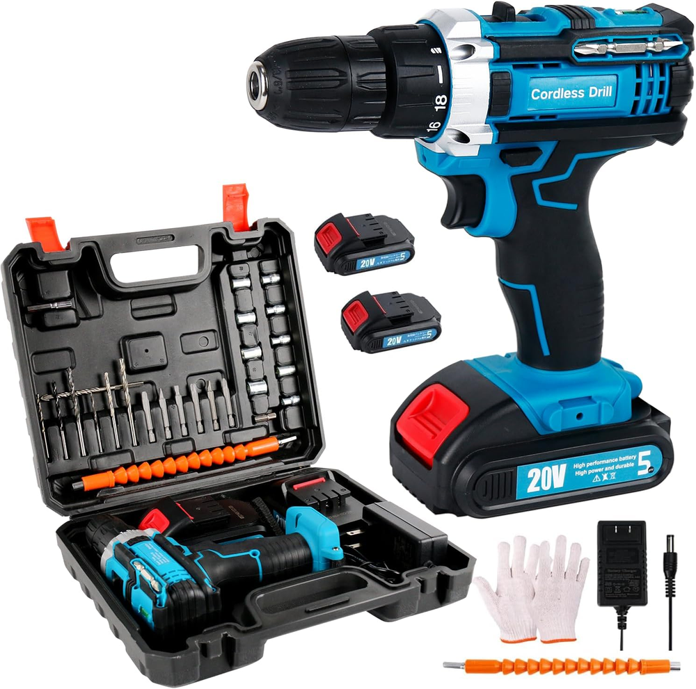Power Drill Cordless, Cordless Drill with Battery and Charger, 20V Cordless Dril