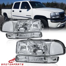 FOR 99-07 GMC SIERRA YUKON CHROME HOUSING CLEAR CORNER HEADLIGHT & BUMPER LAMPS