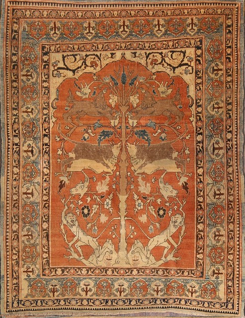 Pre 1900 Antique Hunting Design 5x6 Tebriz Haj Jalili Persian Oriental Area Rug For Sale Online Ebay