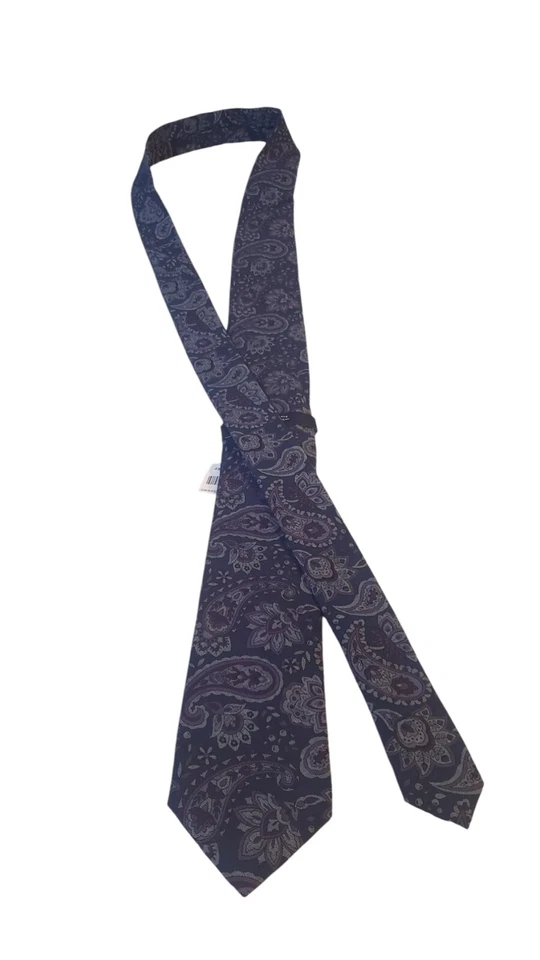 Nuevo con etiquetas Corbata RoundTree & Yorke Marca de Lujo Delgada Azul Paisley Iglesia de Negocios Foto 3 de 4