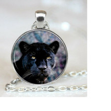 Collana 20" ciondolo ARTE ANIMALE OCCHIO DI GATTO PUMA NERO argento sterling 925 
