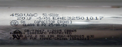 OEM LG REFRIGERATOR CAPACITOR REPLACEMENT 450 VAC 20UF EAE32501017 LMXS30776