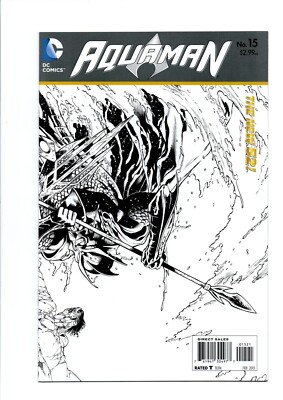 AQUAMAN #15 Vol.7 Wraparound B&W VARIANT DC Comics 2013 Sleeved & Boarded