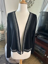 Chicos Travelers bedazzle black jacket w/ beading  gold stitching size 2 108 