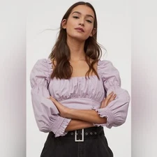 H&M Lavender Peasant Style Puff Sleeve Blouse Cottagecore, Size XS