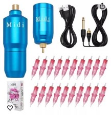 Blue Wireless Tattoo Kit Complete Rotary Pen Machine Power Power Supply