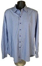 David Donahue Shirt Mens XL Blue Plaid Check 100 Cotton Preppy Colourful