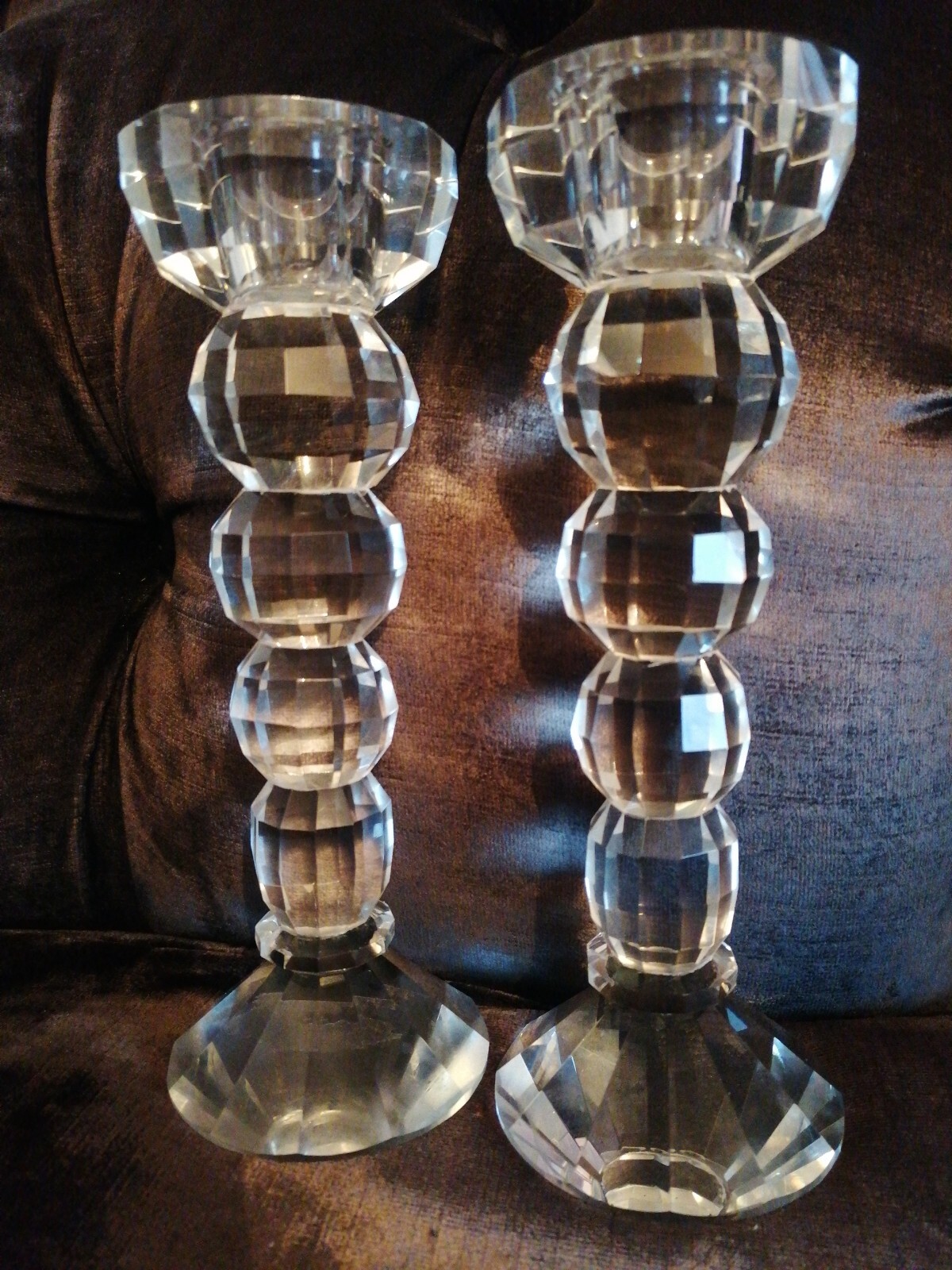 BEAUTIFUL PAIR 8” FACET BEVEL CRYSTAL GLASS CANDLESTICKS eBay
