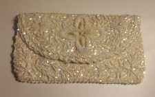 Vintage Hand Beaded Clutch Bag Cream