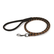 Round Braided Leather Leash W1/4" - L48", Black Brown