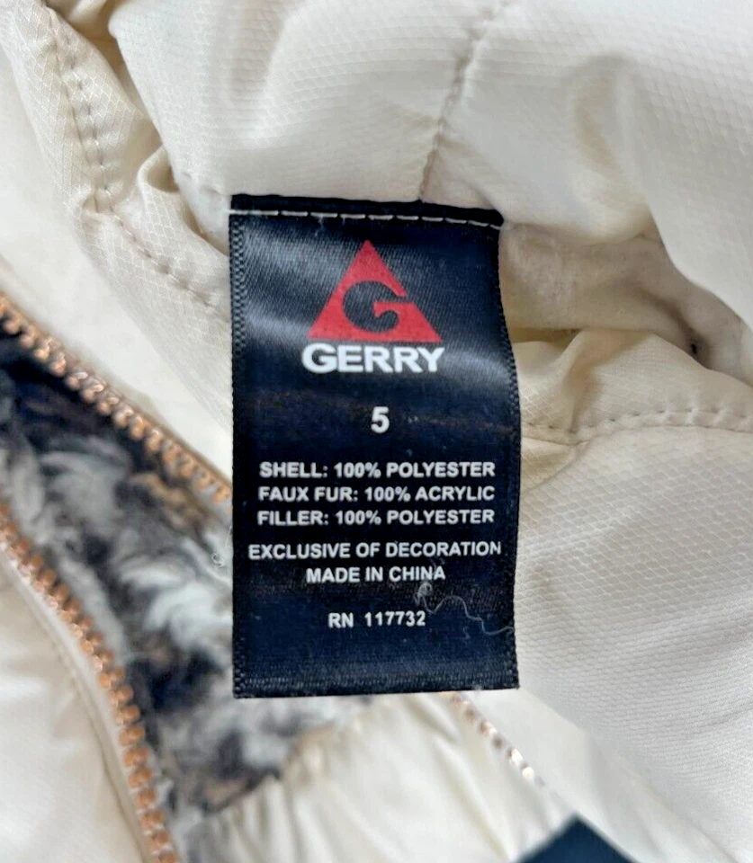 Chaqueta de esquí blanca Gerry para niñas talla 5 leopardo piel sintética abrigo acolchado de invierno REVERSIBLE Foto 4 de 4