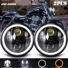 2 x Triumph Speed Street Triple Rocket LED Headlights Black 5.75" Halo DRL Pair