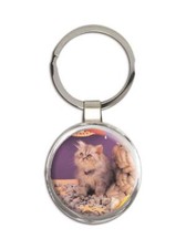 Cat : Gift Round Keychain Kitten Pet Animal Cute Funny Feline Pets Lover Mom