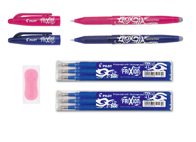 Pilot Frixion Ball blau und pink + 6 Ersatzminen blau und gratis Radierer pink 