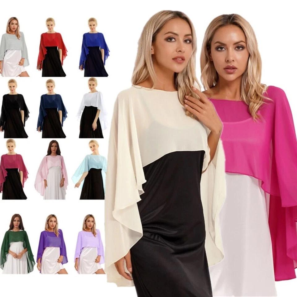 AU Women's Sheer Chiffon Wraps Shawl Solid Color Cape Evening Dress Cover Ups - image 3 of 4