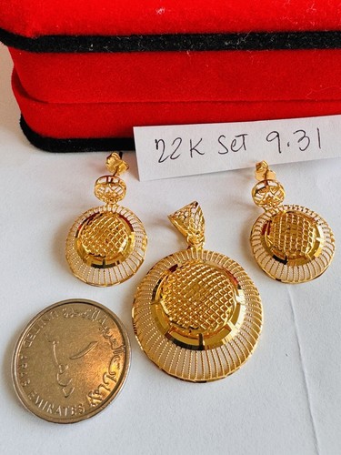 22CT 22KT 916 Real Fine Gold Set Round Shape Earring Pendant only 9.3g - Picture 15 of 24