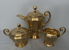 Royal China Limoges French Hand Painted 24k Gold Encrusted Tea Serving Set, EUC