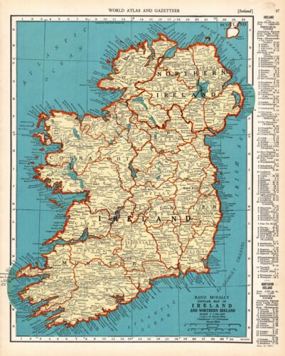 1937 Vintage IRELAND Map Antique Atlas Map of Ireland Gallery Wall Decor 2231