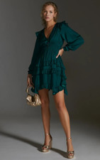 by Anthropologie Tiered Ruffle Mini Dress Size Small Emerald Green