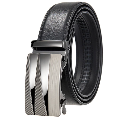 Business Men's Real Leather Belt Automatic Buckle Belt Ratchet Strap Jeans Dress - Picture 2 of 7