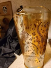Jeanette Gold Iridescent Marigold Carnival Glass Pitcher MCM 1970's