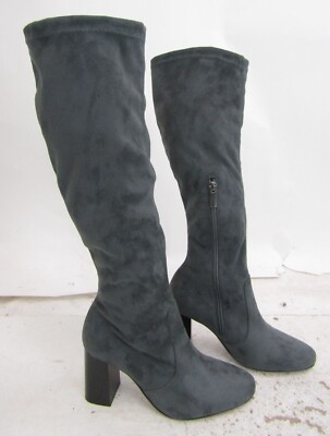 NEW DUO Women's Harper Grey Suede Knee High Heeled Boots