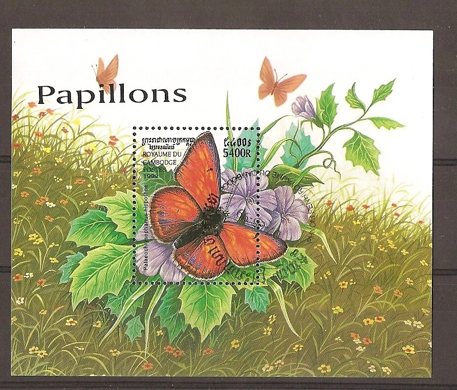 papillons butterflies Bloc Feuillet oblitéré 9 CAMBODGE - Photo 1/1