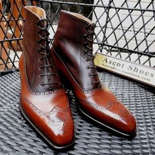 Stivaletti alti stringati a coda di rondine da uomo in pelle marrone e marrone su misura