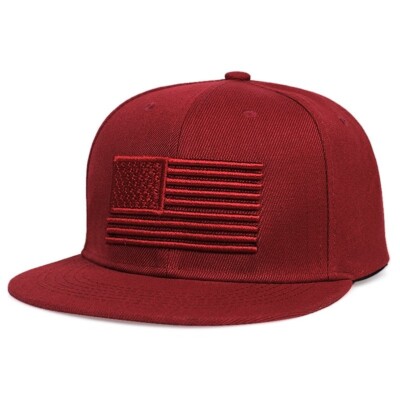 Red American Flag Embroidered Flat Brim Baseball Cap US Flag Hat Adjustable