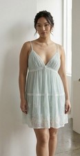 NOS Oscar de la Renta Pink Label Sheer Baby Blue Lace Babydoll Lingerie XL