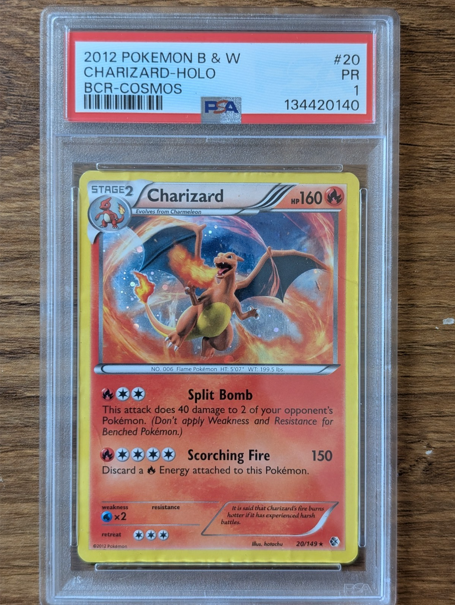 charizard pokemon card 2012 2012 Pokemon B&W PSA 1 Charizard Cosmos Holo #20 BCR POOR PR FRESH CASE