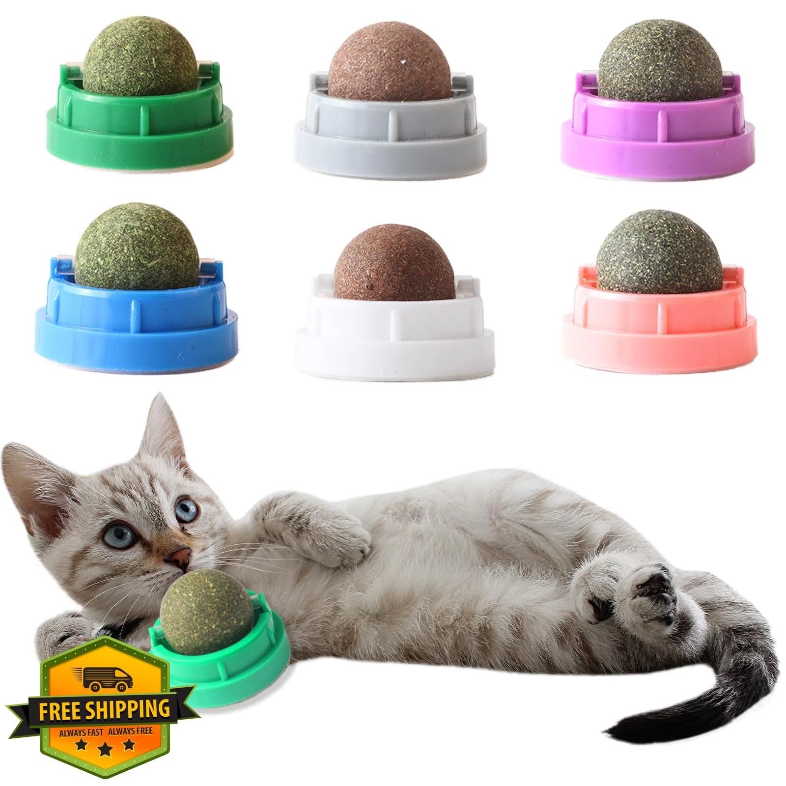 FSAIUIS 6PCS Catnip Balls Wall Edible Cat Toy Lick