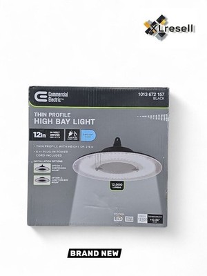 Commercial Electric 1ft 400W Eq Round Black LED High Bay Light 12,000LM 90W 5000